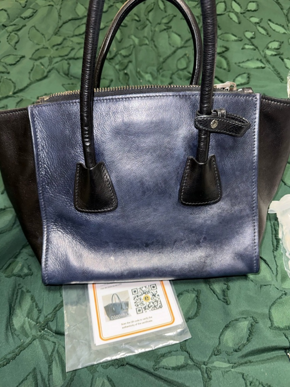 Prada Navy and Black Leather Top-Handle Tote - Picture 4 of 11